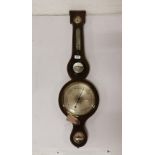 19thC Aneroid Barometer in a Mahogany Case, with convex mirror mount and leveller, 90cmH