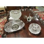 4 Crystal Items - Waterford Mantle Clock, tall Bon Bon Dish (possibly old Waterford), Butter Dish,