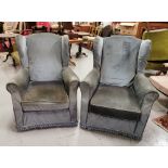 Matching Pair of 1950’s Fireside Armchairs, covered with a blue velvet slip cover