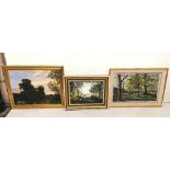 3 Oil Paintings – river and farm paths with trees, 1970’s, one signed Shirley Lacken