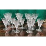 Set of 14 Waterford Cut Crystal Glasses – 7 wide rimmed for red wine glasses and 7 sherry glasses