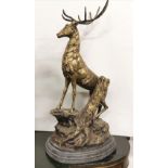 Bronze Study of a Poised Stag, on a natural base, painted gold, 70cmH, after “Moignier”