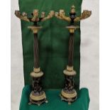 Matching Pair of early 20thC Tall Candelabra, the bronze base featuring a circle of cherubs, with