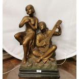 Early 20thC Painted Plaster Statue Group – labelled “Serenade par Cipiani” 1880 – 1960, Au No 392,