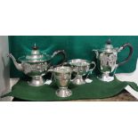 Four Piece Irish Silver Tea Service comprising of a Tea Pot and Hot Water Pot on stem bases, with