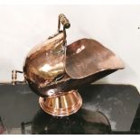 Polished Victorian Copper Helmet Shaped Coal Bucket, with carrying handle, 50cmW