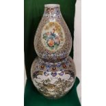 Mid 20th C Large Chinese Double Gourd Vase, with narrow rim, decorated with a central Chinese