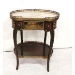 Small French Occasional Table, a brass gallery to the kidney shaped top, fitted with beige marble,