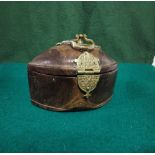 Oval Shaped Hardwood Casket, with brass carrying handle and brass latch, 22cmW x 14cmH