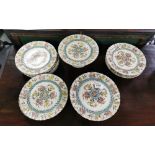 16 Piece Victorian “May Flower” Dessert Set, including plates & 2 tall cake stands, pink and