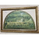 Pair of Italian Prints “La Magta”- aerial views of grand houses (in semi-circular), mounted, in