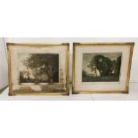 Pair Antique Lithographs, signed by the artist H B Scott, Landscapes (one badly damaged), attractive