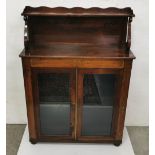 19thC Rosewood Chiffioner, an upper galleried shelf over a brass inlaid cabinet with two glass