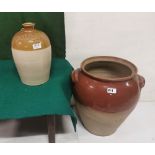 Stoneware Jar stamped “John Reardon, Cork” (handle broken off) & a glazed stoneware