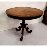 Feathered Walnut Occasional/Centre Table, with a cross-banded border, on a pedestal base with 3