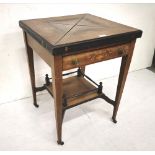 Edw. Rosewood Envelope Style Card Table, satinwood inlay, green baize interior, on tapered legs,