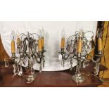 Matching Pair of mid-20thC 4-Arm French Chrome Chandelier Style Table Lamps with tear shaped cut