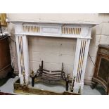 Fine White Marble Fireplace, in the Regency Style, brown marble inlay to the upper frieze and side