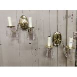 Pair of Polished Brass Wall Sconces, with glass droplets (ready for electrification), with goat head
