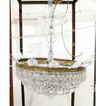 A fine Art Deco Style 1920's Cut Crystal Electric Ceiling Light, with acanthus leaf appliques over