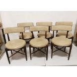 Matching Set of 6 G-Plan Kitchen Chairs, teak with cream leatherette covered backs and seats, on