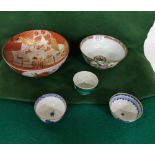 A collection of 5 Oriental Bowls - a Canton bowl, two 18thC blue and white tea bowls (5)