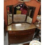 Edwardian mahogany & inlaid bow fronted chest with glass inset top & 3 short over 3 long drawers