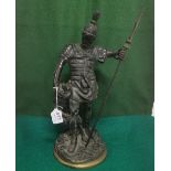 Bronze Model of a Warrior with a Spear in Hand and a Lion at his Leg, 42cmH
