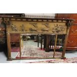 Late 19thC Overmantel Mirror, rectangular shaped, dark gilt, featuring a classic Roman era frieze