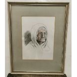 CHARLES E KELLY (1902-1981), Watercolour Study of the head of an old Lady wearing a white shawl,