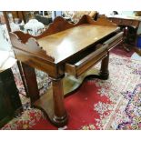 William IV mahogany Hall Table with raised shaped gallery, 2 apron drawers, large turned column