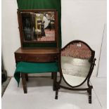 Mahogany framed Toilet Mirror with 2 drawers & a shield shaped table mirror (2)