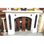 Fine Large White Marble Fireplace in the gothic style, with green “Connemara” inlaid side jams,
