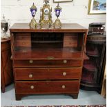 Inlaid Edw. Mahogany Secretaire Bureau, the top opening to a sliding desk with an arrangement of