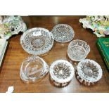 6 Cut Glass Ashtrays (some Waterford Crystal)