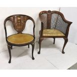 2 mahogany Armchairs, 1 with a bergère back and sides (rosewood panel) & 1 with profuse inlay of