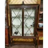 Good Edw. Mahogany Display Cabinet with Chinese Fretwork Frieze, over two astragal glazed doors