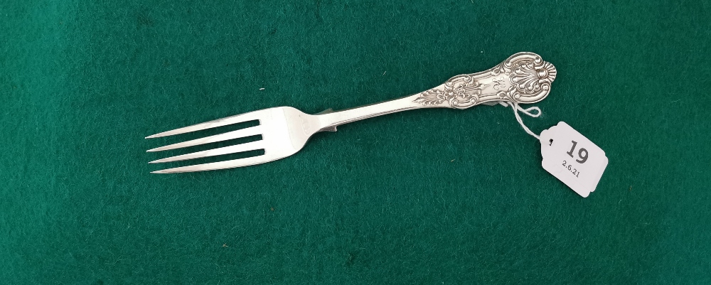 Irish Silver Fork, Kings Pattern, stamped "Ryan Limerick", numbered "B", 21cmL, 75 gram weight,