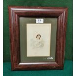 Watercolour Portrait of a Seated Lady Reading a Letter, signed C Marsh?, 18cm x 13cm, green mount,