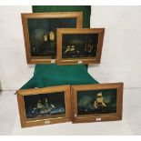 4 Wall Pictures – prints on glass – Gun Ships & Admiral Ships, in walnut frames (3 - 35cmx45cmH &
