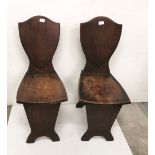 Matching Pair of Georgian Mahogany Hall Chairs, with shield shaped backs, on slat shaped front and