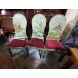 Matching Set of 6 Japanese Dining Chairs, the high and pear-shaped backs featuring raised Japanese