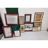 10 framed newspaper cuttings, certificates relating to Cruises Hotel, Limerick