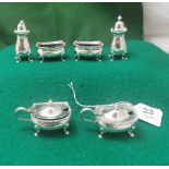 A Matching Set of 6 Birmingham Solid Silver Cruets - including a pair of mustard pots, a pair of