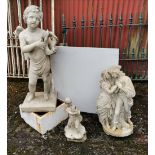 Three reconstituted stone garden figures - an angelic boy with lyre (1.15m high) (1 wing missing), a