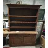 Antique Irish Pine Kitchen Dresser, 5 open shelves above two doors enclosing a cupboard, original