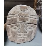 Modern stone carving of the life size head of an ancient man, 33cmH x 27cmW