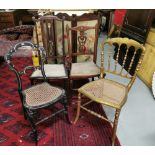 4 Occasional Chairs -1 gilt, two inlaid walnut, 1 ebonised with mother of pearl inlay (4)