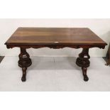 WMIV Rosewood Library Table, with a stepped border, on twin baluster pods, 4 cabriole feet,