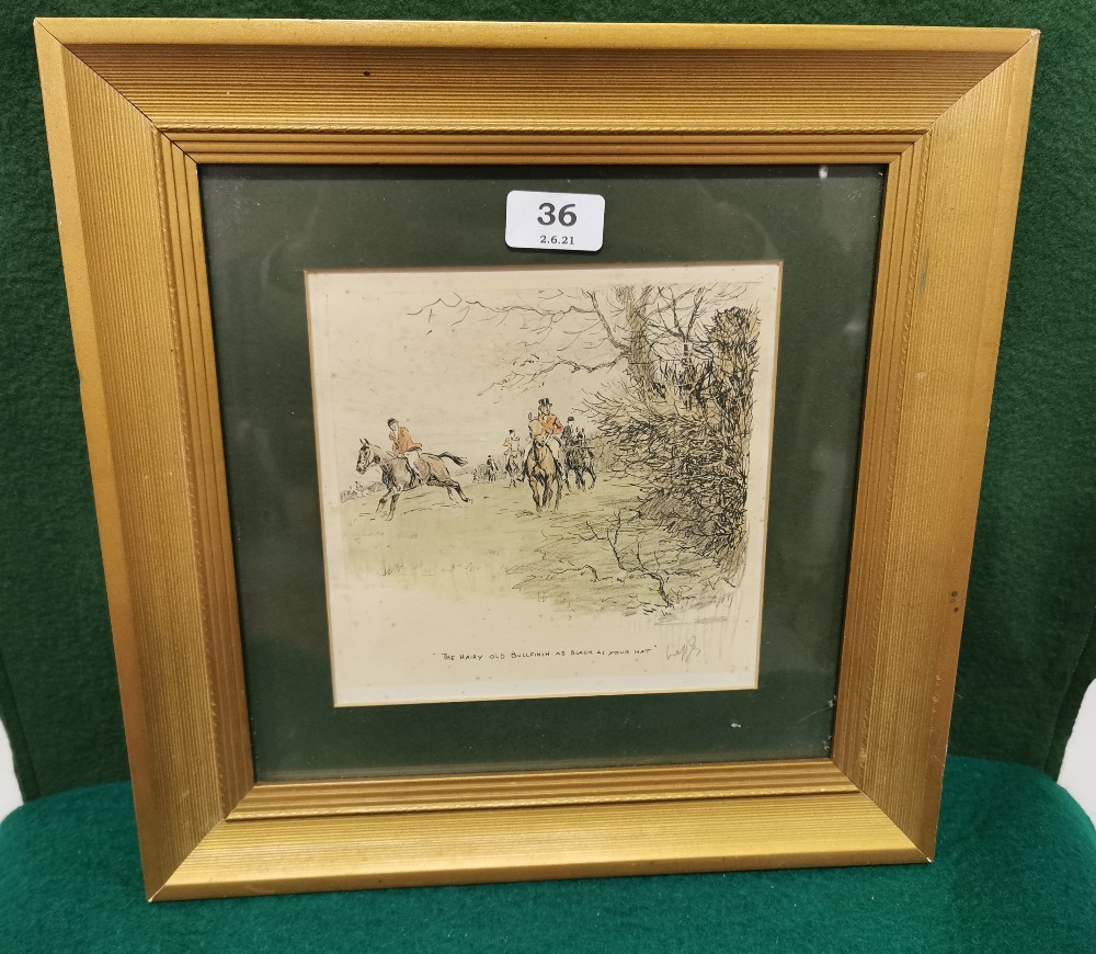 “Snaffles” (Charles Arthur Payne), signed Etching 19cm x 19cm, Hunting Scene “The Hairy Old